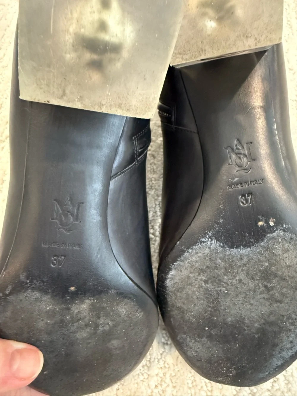 Alexander McQueen leather ankle boot with clear heel skull detail 37